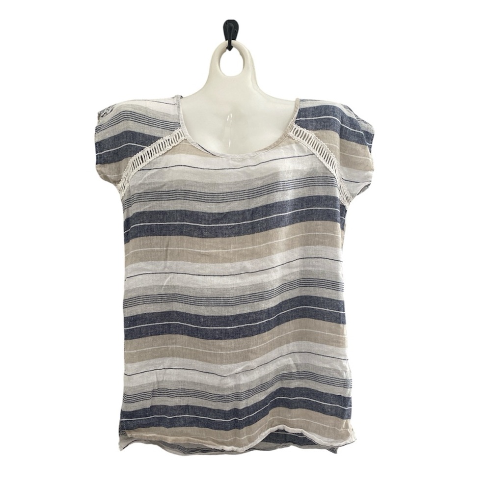 Bellambra striped cap sleeve linen blouse